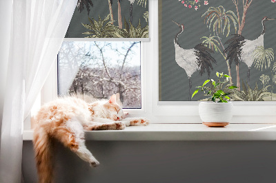 Modern roller blind Birds by the rose bush