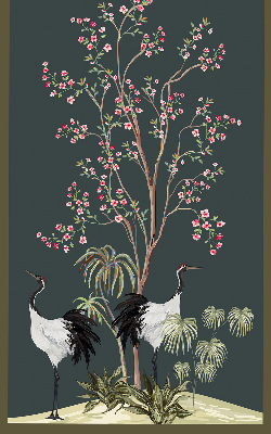 Modern roller blind Birds by the rose bush