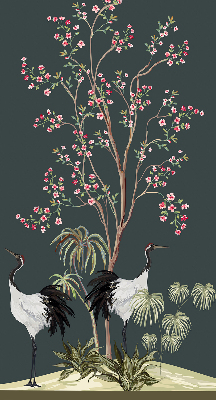 Modern roller blind Birds by the rose bush