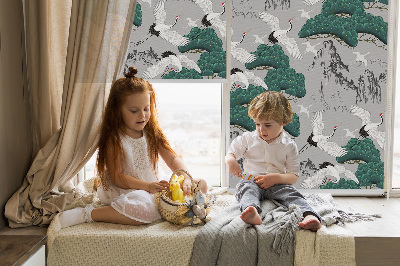 Fabric roller blind Flying Cranes