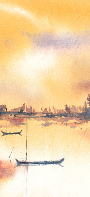 Modern roller blind Sunset over the lake
