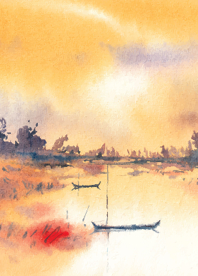 Modern roller blind Sunset over the lake