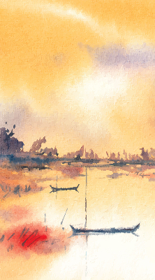 Modern roller blind Sunset over the lake