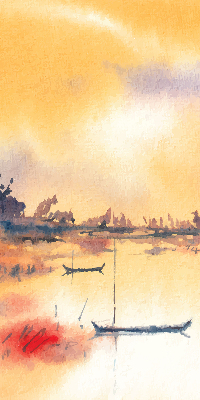 Modern roller blind Sunset over the lake
