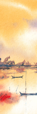 Modern roller blind Sunset over the lake