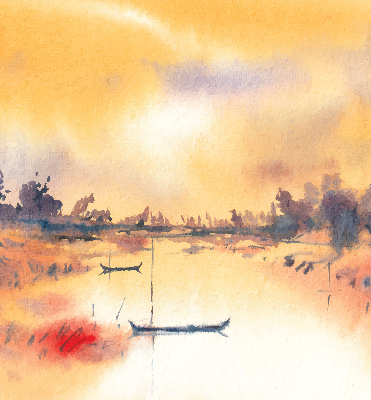 Modern roller blind Sunset over the lake