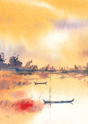 Modern roller blind Sunset over the lake