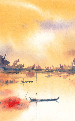 Modern roller blind Sunset over the lake