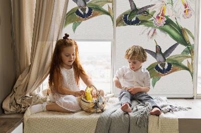 Fabric roller blind Birds on a flower