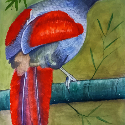 Fabric roller blind A bird on a branch