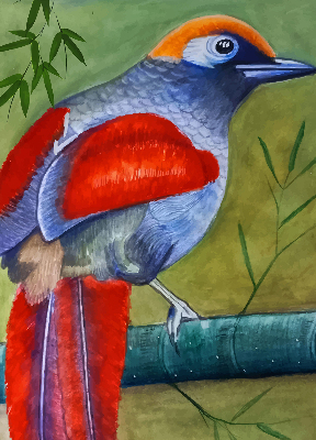 Fabric roller blind A bird on a branch
