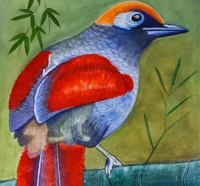 Fabric roller blind A bird on a branch