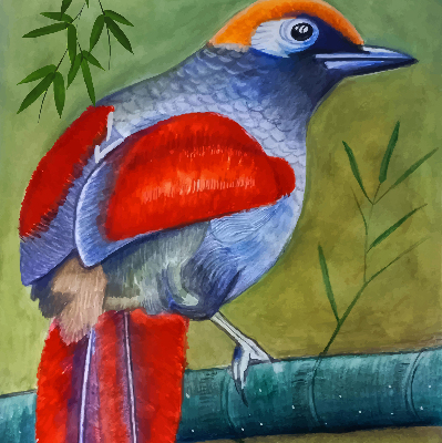Fabric roller blind A bird on a branch