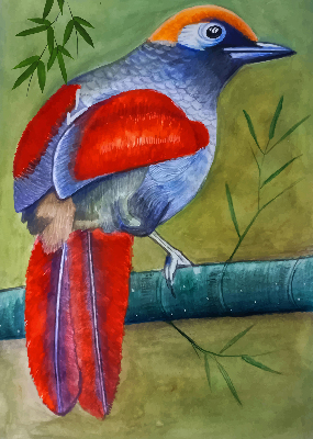 Fabric roller blind A bird on a branch