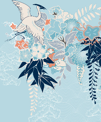 Modern roller blind Heron in flowers