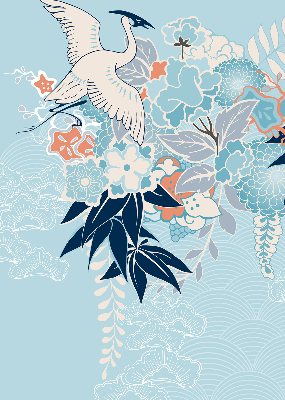 Modern roller blind Heron in flowers