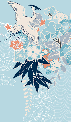 Modern roller blind Heron in flowers