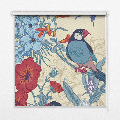 Roller blind for large window Birds among the flowers