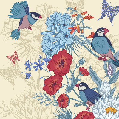 Roller blind for large window Birds among the flowers