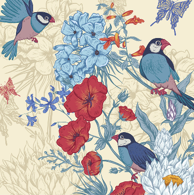 Roller blind for large window Birds among the flowers