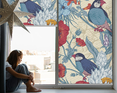 Roller blind for large window Birds among the flowers