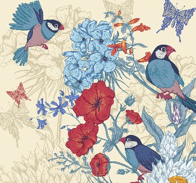 Roller blind for large window Birds among the flowers