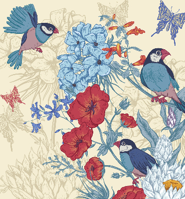 Roller blind for large window Birds among the flowers