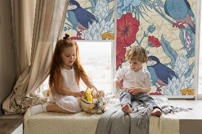 Roller blind for large window Birds among the flowers
