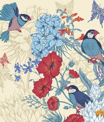 Roller blind for large window Birds among the flowers