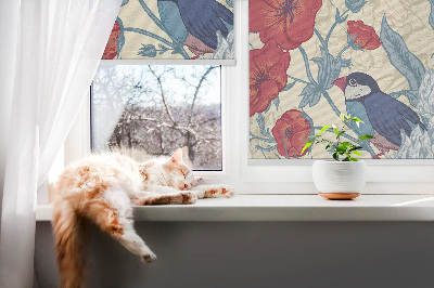 Roller blind for large window Birds among the flowers