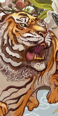 Fabric roller blind Tiger in flowers