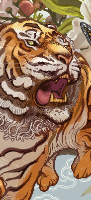 Fabric roller blind Tiger in flowers