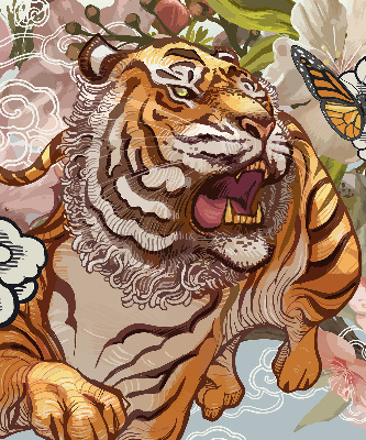 Fabric roller blind Tiger in flowers