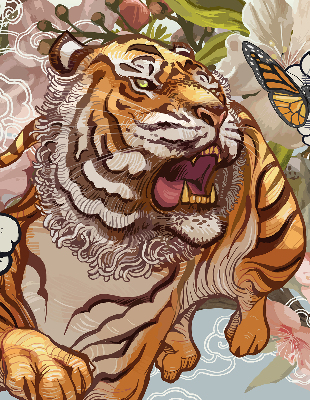 Fabric roller blind Tiger in flowers