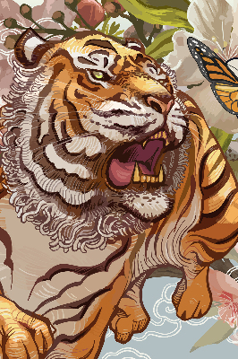 Fabric roller blind Tiger in flowers