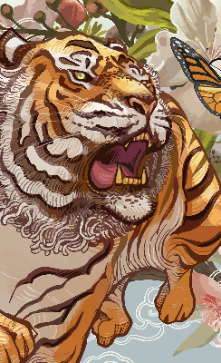 Fabric roller blind Tiger in flowers