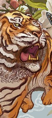 Fabric roller blind Tiger in flowers