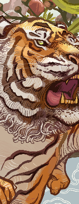 Fabric roller blind Tiger in flowers