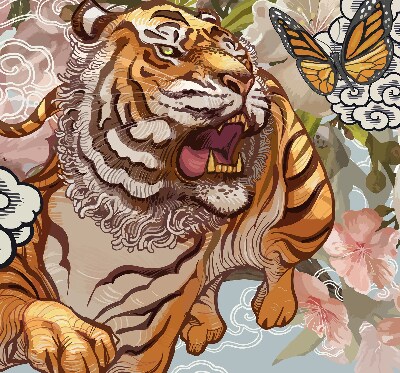 Fabric roller blind Tiger in flowers