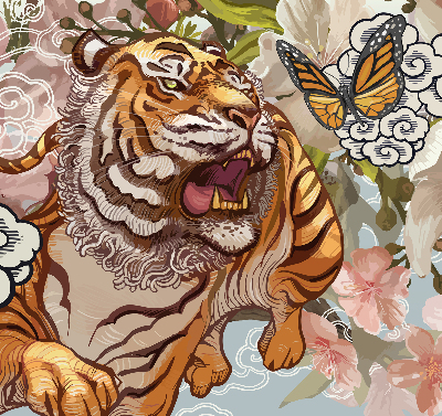 Fabric roller blind Tiger in flowers