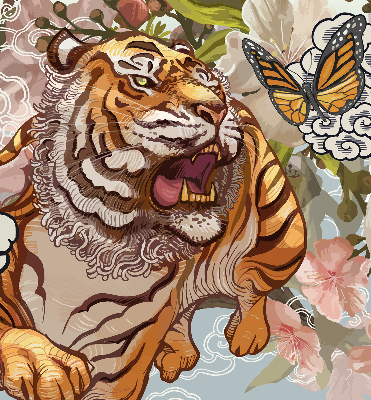 Fabric roller blind Tiger in flowers