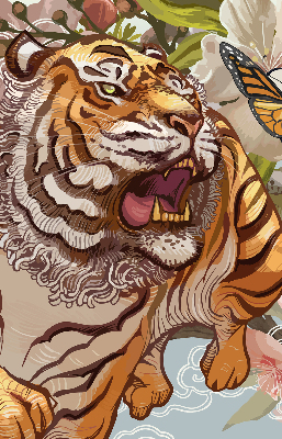 Fabric roller blind Tiger in flowers