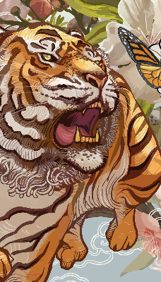 Fabric roller blind Tiger in flowers