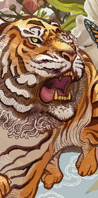 Fabric roller blind Tiger in flowers
