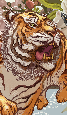 Fabric roller blind Tiger in flowers