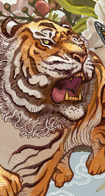 Fabric roller blind Tiger in flowers