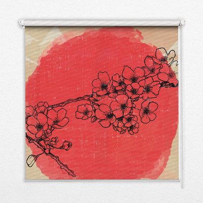 Roller blind for large window Flowers in a red circle