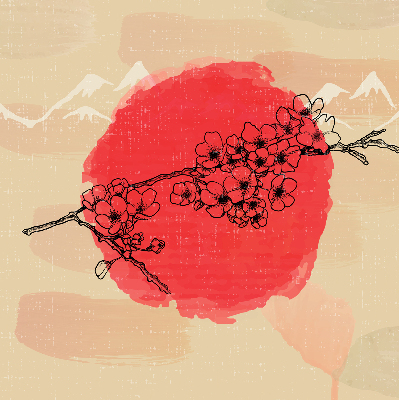Roller blind for large window Flowers in a red circle