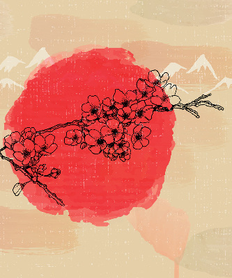 Roller blind for large window Flowers in a red circle