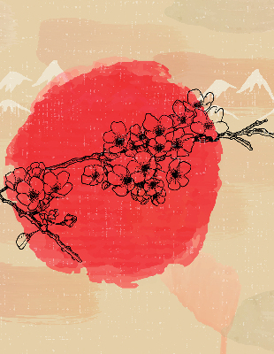 Roller blind for large window Flowers in a red circle